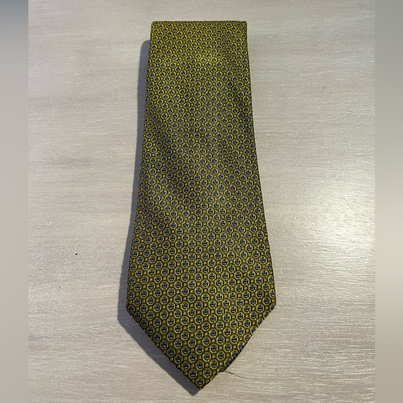 Gucci Vintage Blue and Yellow Silk Tie - Picture 1 of 5
